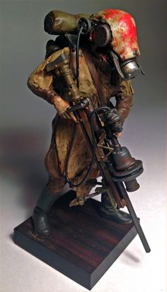 a statue of a man with a gas mask on