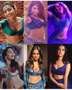 four different pictures of women in bikinis and bra tops with the caption team b