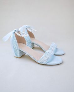 Light Blue Crochet Lace Block Heel Wedding Sandals With Pearl Ankle Strap Bridal Sandals, Bridesmaids Shoes, Women Sandals, Bridal Shoes - Etsy Summer Lace Wedding Shoes With Low Heel, Lace Wedding Shoes For Bridesmaids, Summer Lace Heels With Block Heel, Summer Lace Block Heel Heels, Elegant Open Toe Lace-up Sandals For Wedding, Lace Ankle Strap Sandals For Formal Occasions, Formal Lace Sandals With Ankle Strap, Light Blue Crochet, Bridesmaids Party