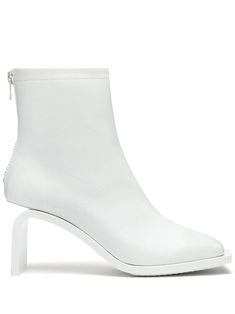 white leather silver-tone hardware square toe rear zip fastening sculpted heel leather outsole White Boots With Sculpted Heel And Square Toe, White Heeled Boots With Square Toe And Reinforced Heel, White Square Toe Boots With Sculpted Heel, White Heeled Boots With Reinforced Heel And Square Toe, Modern White Boots With Sculpted Heel, Modern White Heeled Boots With Sculpted Heel, Modern White Ankle Heeled Boots, White Ankle Boots With Sculpted Heel, Modern White Square Toe Boots