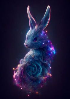 an image of a rabbit in the space with stars and swirls on its back