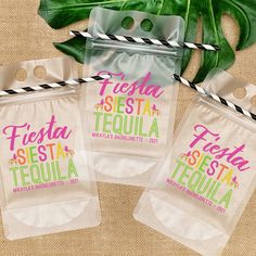 three bags with the words fiesta, fiesta and fiesta written on them