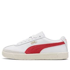 Puma Oslo-City Premium ' High Risk Red' White/Whisper White/Grey Violet/High Risk Red Sneakers/Shoes Classic White Sneakers With Red Sole, Casual Sneakers With Red Accents For Streetwear, White Casual Sneakers With Red Sole, Whisper White, Red Sneakers, High Risk, Sneakers Shoes, Puma Sneaker, Red And White