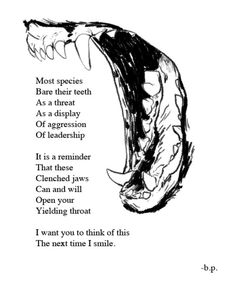 an animal with its mouth open and the words below it are written in black ink