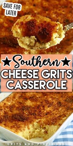 southern cheese grits casserole with text overlay