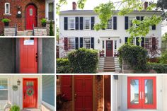 red front doors and windows are featured in this collage