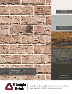 a brick wall with different colors and materials to choose from for the exterior color scheme