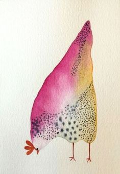 a watercolor painting of a pink bird