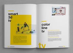 an open magazine with yellow and black accents