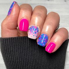 Summer Nails 2024 For Kids, Pink And Blue Dip Nails, Confetti Dip Nails, Peppi Gel Nails, Summer Nails With Glitter, Kid Nails, Elegant Touch Nails, Kids Nail Designs, Quick Nail Art