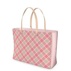 Elevate your style with the Spring Plaid Handbag, available in both Nappa leather and glossy vinyl trim. Choose from a large or small size, both with a 10 year quality guarantee. The handbag features two inner pockets, natural leather handles made by hand, and a luxury faux suede lining. The design is printed on beautiful satin fabric, adding a touch of elegance to your everyday look. The sturdy finish and chrome stud feet keep the base of your personalized purse free from marks and scratches. T Coated Canvas Bags With Large Capacity For Errands, Large Capacity Coated Canvas Bag For Errands, Classic Coated Canvas Box Bag For Daily Use, Rectangular Coated Canvas Box Bag For Travel, Classic Rectangular Coated Canvas Box Bag, Pink Satchel For Travel, Gift Bag Style, Trendy Coated Canvas Shoulder Bag For Errands, Classic Rectangular Coated Canvas Bags, Pink Rectangular Bag For Shopping