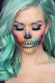 pretty Halloween make up ideas Nem Halloween Makeup, Beautiful Halloween Makeup, Halloween Makeup Sugar Skull, Make Up Diy, Skull Face Paint, Skeleton Face