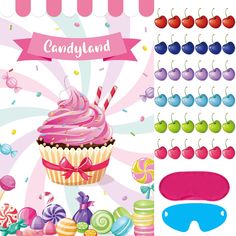 an image of candy land with cupcakes and candies