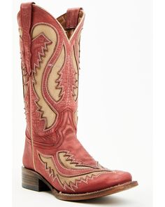 Corral Women's Inlay Western Boots - Square Toe , Red Womens Cowgirl Boots, Boots Square Toe, Cute Nike Shoes, Cute Nikes, Heel Caps, Rubber Heels, Cowgirl Boots, Fashion Styles, Western Boots