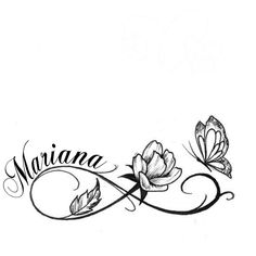 a black and white drawing of two butterflies with the word marinana on it's side