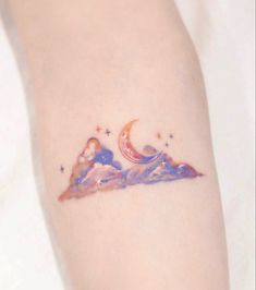 tattoo inspo, color tattoo, moon tattoo, sky tattoo, pastel tattoo, cloud tattoo, pastel sky Watercolor Moon Tattoo, Fly To The Moon, Celestial Tattoo, Astrology Tattoo, Sunset Tattoos, Bracelet Tattoo, Watercolor Clouds, Cloud Tattoo, Space Tattoo