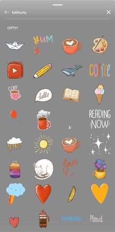 an image of some stickers on the back of a cell phone that says coffee and reading is now