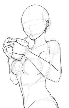 a drawing of a woman holding a cup