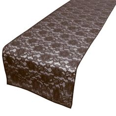 an image of a table runner that is brown and has black lace on the edge