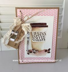 a handmade card with coffee and beans on it