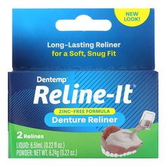 Long-Lasting Reliner for a Soft, Snug Fit Zinc-Free Formula Liquid: 0.22 fl oz (6.51 ml) Powder: Net Wt. 0.22 oz (6.24 g) Soft Reliner for a Snug Denture Fit For Upper and Lower Dentures Make Loose Fitting Dentures Feel Like New! Dentemp Reline-it Denture Reliner makes dentures fit like new, is easy to use, and available now. Everyone deserves sound, well-fitting dentures. Over time, your dentures will feel looser. Reline-it gives you the stability not offered by thick layers of denture adhesive Lower Dentures, Thick Layers, Best Bond, Oral Care, How To Run Longer, Feel Like, Beauty And Personal Care