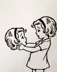 a drawing of two children touching each other