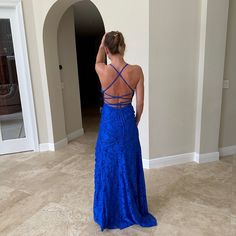 La Femme Lace Dress, Royal Blue, Size 4. Brand New With Tags Blue Dresses With Lace-up Back, Blue Evening Dresses With Lace-up Back, Blue Tie Back Dress For Gala, Blue Tie-back Dress For Gala, Dress Royal Blue, Dress Royal, 4 Dresses, Lace Dress, Royal Blue