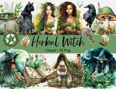 Green Witch Art, Herbal Witchcraft, Wiccan Traditions, Witch Aesthetics, Earth Witch, Scrapbook Png, Herbal Witch, Witch Clipart, Medical Herbs