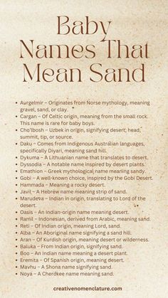 an advertisement for baby names that mean sand