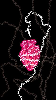 a drawing of a chain with a pink flower on it and a lightning bolt in the middle