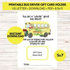 a printable bus driver gift card holder