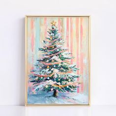 a painting of a christmas tree on a wall