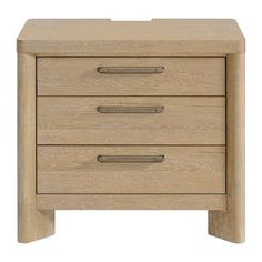 a wooden night stand with three drawers on one side and an open drawer on the other