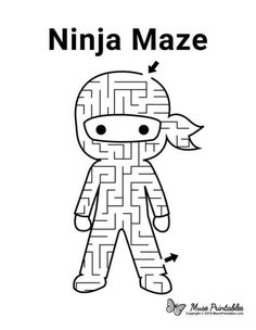 a cartoon character with the words ninja maze in black and white, on a white background