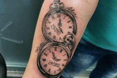 a man with a clock tattoo on his arm