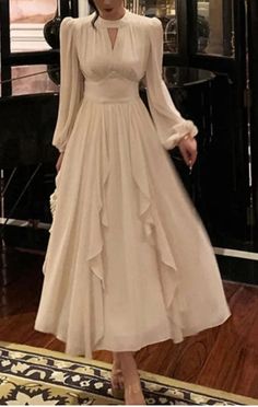 A-line Elegant Ruffles Lantern Sleeve Party Prom Dresses – Weitese Dress Gaun Koktail, Ruffle Midi Dress, Ruffles Fashion, Evening Dresses Cocktail, Moda Vintage, Junior Dresses, Prom Party Dresses