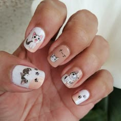 Uñas gatitos 😊 Cat Nail Ideas, Cool Gel Nails, Cat Nail Art Designs, Cat Nail Designs, Cat Nail Art, Cat Nail, Girly Acrylic Nails, Creative Nail Designs, Really Cute Nails