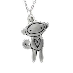 Sterling Silver Monkey Charm NecklaceSuper cute sock monkey necklace!It is 1/2" tall. Design on both sides - one side with a heart, one without. The charm comes with a 16 - 20 inch adjustable sterling silver chain OR as a charm only, with no chain included. Choose your option from the drop down menu. This comes in a cute box ready for gift giving, without a receipt. If you'd like to include a gift message, let me know at checkout. Items are shipped USPS First Class. Shipping upgrades available a Monkey Jewelry, Cute Monkey, Sock Monkey, Funky Jewelry, Jewelry Lookbook, Cute Little Things, Animal Fashion, Dream Jewelry, Jewelry Inspo