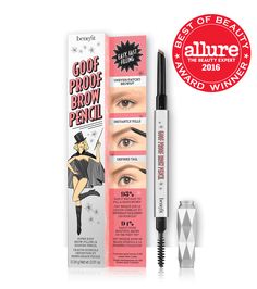 Goof proof eyebrow pencil is a 2016 Allure Best of Beauty award winner for Best Brow Pencil! Benefit Goof Proof, Goof Proof Brow Pencil, Eye Pencil Makeup, Eyebrow Hacks, Waterproof Eyebrow Pencil, Spoolie Brush, Fill In Brows, Waterproof Eyebrow, Easy Shape