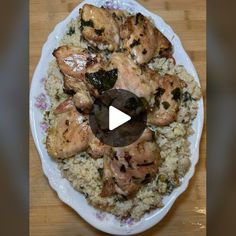 a plate with chicken and rice on it