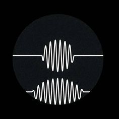 a black circle with white lines in the middle and an image of a wave on it