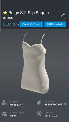 a white dress is shown on the app