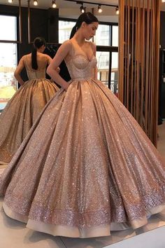 Shiny Spaghetti Strap Ball Gown Sweetheart Prom Floor Length Sequin Party Dress - Prom Dresses Ball Gown Gold, Robes D'occasion, Prom Dresses With Pockets, Spaghetti Strap Prom Dress, Elegant Prom Dresses, Sweetheart Prom Dress, Sequin Party Dress, Gown Prom, Sweet 16 Dresses