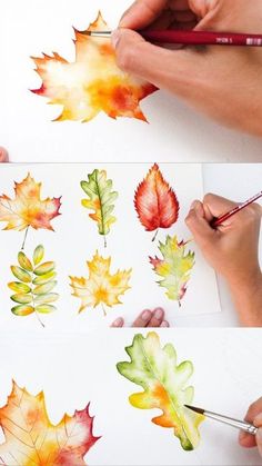 Paint Fall Leaves, Watercolor Tutorial Beginner, Rose With Leaves, Loose Watercolor Paintings, Watercolor Autumn Leaves, Cadmium Yellow, Autumn Leaves Art, Art Tutorials Watercolor