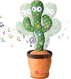 a potted plant with music notes coming out of it's mouth and eyes