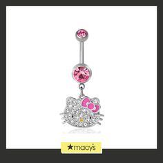 in stock Adjustable Nickel-free Pink Belly Rings, Nickel-free Pink Belly Rings As Gift, Belly Piercing, Belly Button, Pink Ring, Pink Crystal, Belly Button Rings, Silver Tone, Hello Kitty