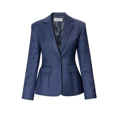 A feminine blazer made with the greatest tailoring skills. Cut in the shape of the letter X, it beautifully emphasizes the waist and shoulder line, and highlights the hips. Made of noble suit textile in a deep warm blue colour. With simple notched lapels and pockets with flaps, it is fastened with a single fabric-coated button. It is part of a 3-piece suit. Wear the set with the Ophelie Moonlight Blue trousers and the Lara Moonlight Blue corset to complete the set. Please refer to the detailed table of our sizes in the Size Guide and our detailed measurements which you can find in the Sizing tab, for choosing the best fit. DRY CLEANING Iron at 110 °C  COMPOSITION: 64% Polyester, 33% Viscose, 3% Elastane LINING: 56% Viscose, 44% Polyester Navy Blazer Outfit, Navy Blazer Outfits, Feminine Blazer, Knit Loungewear, Corporate Chic, Blue Corset, Blazer Jackets For Women, Letter X, Blazer Outfit