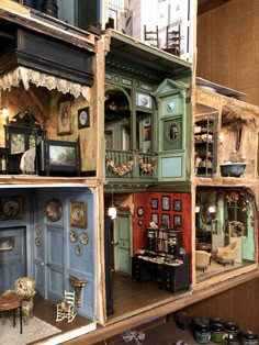 an assortment of dollhouse furniture is displayed