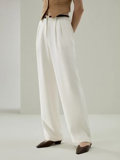 Timeless Pleated Wide-Leg Silk Trousers for Women - White,Black Affordable White Camisole For Night Out, Silk Wide Leg Pants, Flannel Suit, Silk Maxi Skirt, Camisole Set, White Trousers, Silk Knit, Oversize Fashion, Wool Flannel