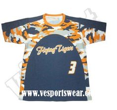 an orange and blue camo jersey with the number 3 on it's chest